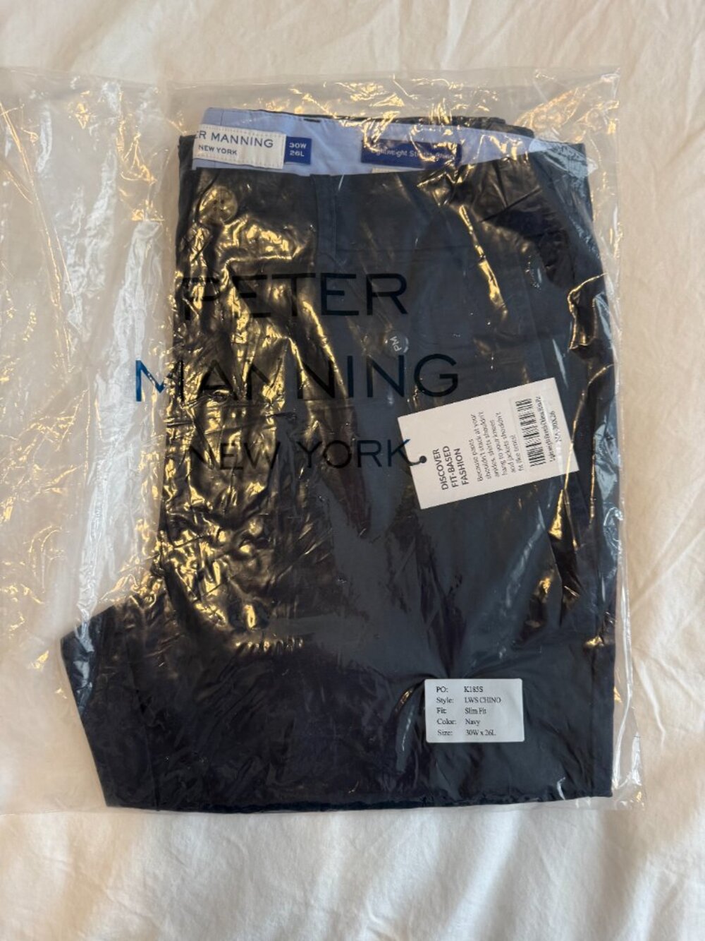 Peter Manning - Lightweight Stretch Chinos - Navy - Slim Fit - 30W/26L (NWT)